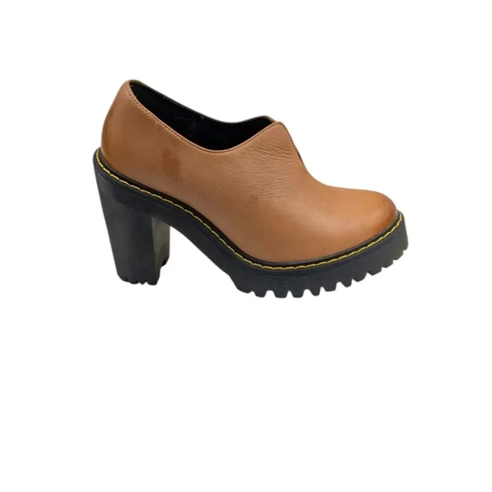 Dr. Martens Cordelia Slip-On Platform Heels Leather Brown Lug Size 6L S4042